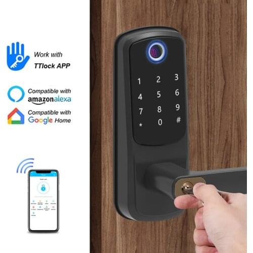 Electronic Bluetooth Ttlock App Smart Door Lock Lock Digital Code IC Card Biometric Fingerprint Door Lock for Home Wooden Door