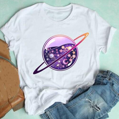 Female Tee Top Graphic T-shirt Women Short Sleeve Printing Watercolor Space Universe Ladies Spring Summer Clothes Print Tshirt