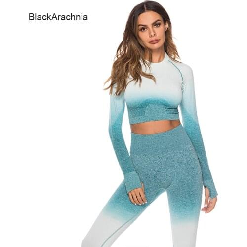 BlackArachnia 5 Colors Fashion Seamless Yoga Sets Ombre Women Sport Gym Clothing Long sleeve Top+Gradient Sport Yoga Leggings