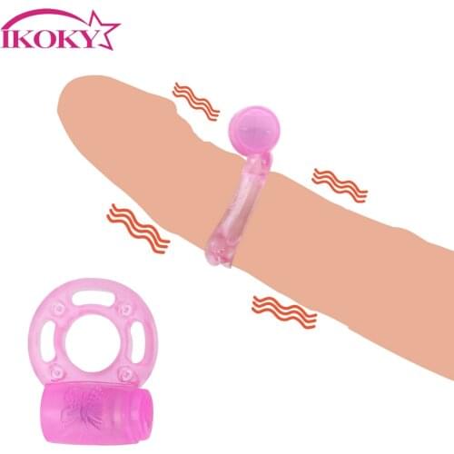 IKOKY Penis Ring Vibrator Sex Toys for Men Couple Delay Ejaculation Silicone Vibrating Cock Extender Ring Clitoris Stimulator