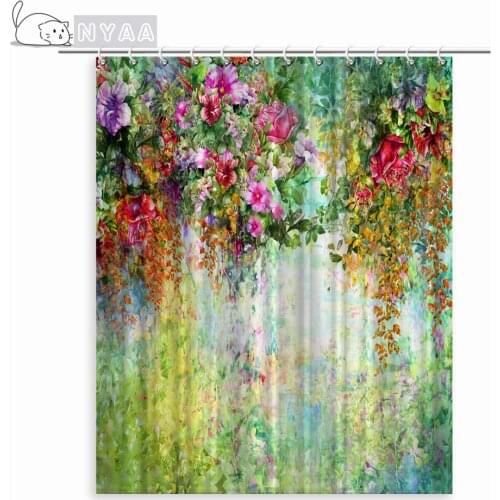 Natural Floral Shower Curtains Flowers Green Leaf Butterfly Water Color Art Nordic Modern Waterproof Bathroom Decor Curtain Sets