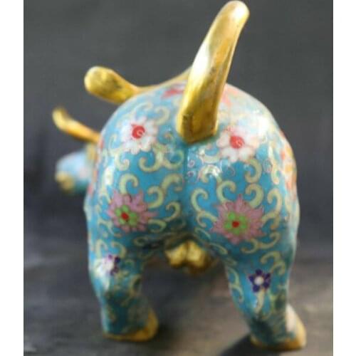 Chinese Cloisonne Enamel Bronze Lovable Zodiac Animal OX Bull Oxen Statue