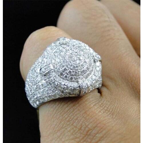 Clear Zircon Luxurious Round Men Ring Silver Color Wedding Band Male Rings Punk Hip Hop Jewelry Engagement Women Fashion