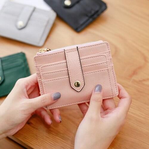 Women Short Solid Color Cute Zipper Wallet Female Multifunction Thin Coin Purses Ladies Pu Leather Card Holder Clutch Bag