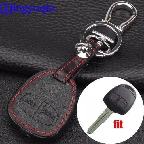 Jingyuqin Remote Control Leather Key Cover Case For Mitsubishi outlander ex Lancer Asx Pajero 2 Button Car KeyChain