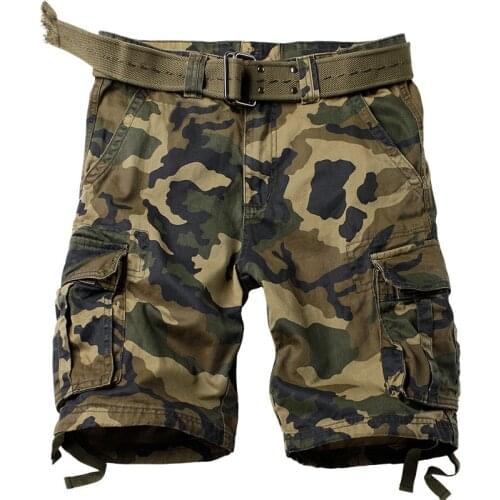 Summer Outdoor Cotton Wear-Resistant Overalls Without Belt Men Shorts Loose Camping Trekking Fishing Multi-Pocket Short Pants