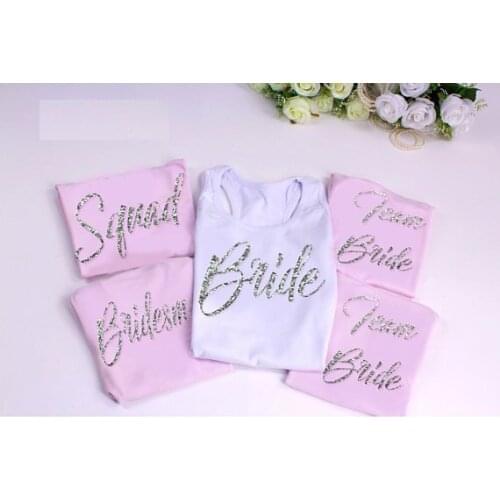 Customize text glitter heart Bridesmaid wedding Bride tank tops singlets Bachelorette tanks t shirts gift bridal party favors