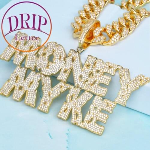 Copper Coins Hollow Letters Custom Name With 20MM Cuban Chain Gold Color Zirconia Necklaces For Mens Hip Hop Pendant Jewelry