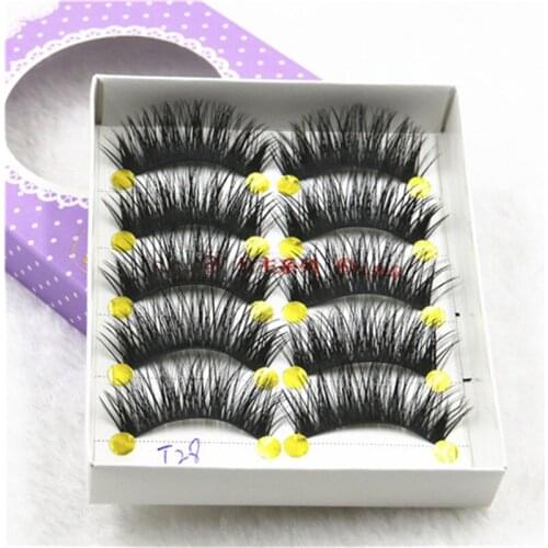 5 Pairs 3D Faux Mink Hair False Eyelashes Natural Long Wispies Lashes Handmade Cruelty-free Criss-cross Eyelashes Makeup Tools