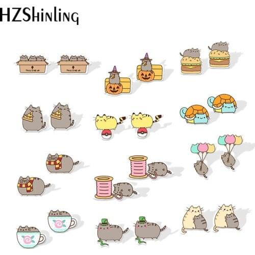 2019 New Gray Cat Acrylic Earring Funny Cats Resin Earring Epoxy Earrings Gilfts