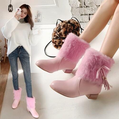 YQBTDL New Hot Women Ankle Boots 2021 Autumn Winter Fur Ladies Fashion Thick Plush Warm Snow Botas Sweet Slip-On Shoes Size 43