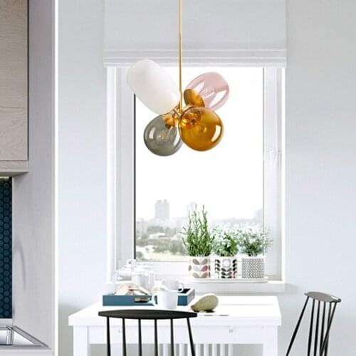 New Nordic Creative Glass Ball Simple Dining Room Pendent Lamp Modern Children Bedroom Pendent Light Indoor Decoration lighting