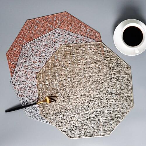 PVC Placemat Solid Color Hollow Octagonal Western-Style Placemat Creative Insulation Pad Simple Home Non-Slip Bowl Mat coaster