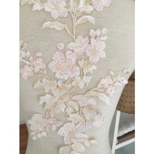 10 pairs Pastel Beautiful Fine Embroidery Wedding Gown Prom Dress Lace Applique , Flower Venice Fabric Applique for Garters