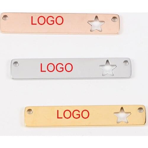 Hollow Star 35*6mm Strip Double Hole Bracelet Charms Stainless Steel Mirror Polished Charms Engrave Logo Charm 20pcs/lot
