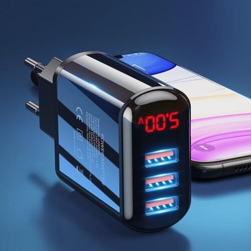 18W 3.4A EU USB Fast charging LED Display 3 port USB Wall-mounted Portable Charger for iPhone Huawei Mobile phone Accessories