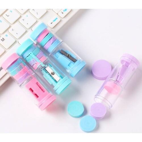R9UA Candy Color Pencil Sharpener With Erasers Kawaii Pencil Sharpener For Girls Gifts School Supplies