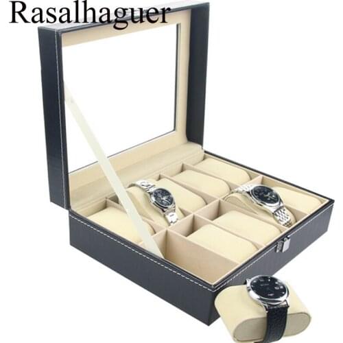 Luxury PU 10 Grids Leather Watch Box Fashion style for convenient travel storage Jewelry Watch Collector Cases Organizer Box