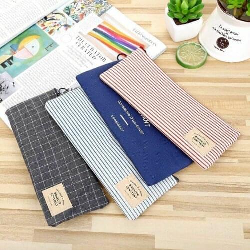 Student Canvas Pencil Stripes Bags Home Office School Storage Case Pen Zipper Pouch Makeup Cosmetics Brush Organizer Bags Z45