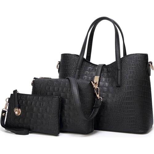 Three-piece New 2021 Fashion Women Leather Handbag Female Crocodile Pattern Shoulder Crossbody Bag Brand Ladies Messenger Bags