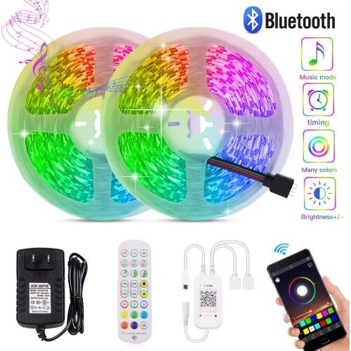 DC12V RGB LED Strip SMD5050 Bluetooth Music Timing Led Light Lamp 10M 15M 20M Flexible Adjustable Brightness Led Tape +Adapter