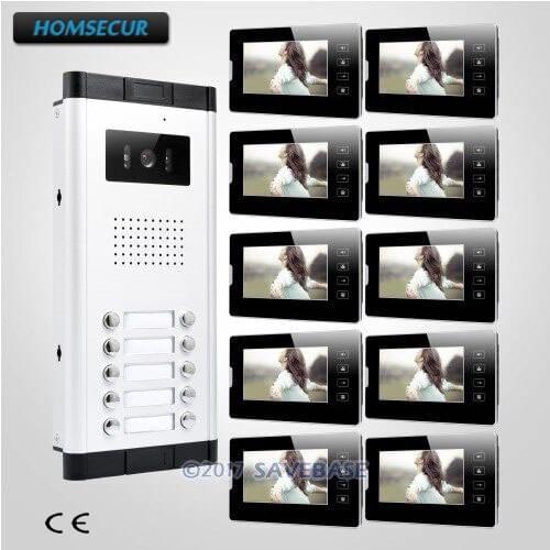 HOMSECUR 7" Multi Apartment Video Door Entry Intercom Kit with 10pcs Monitors for 10 Families