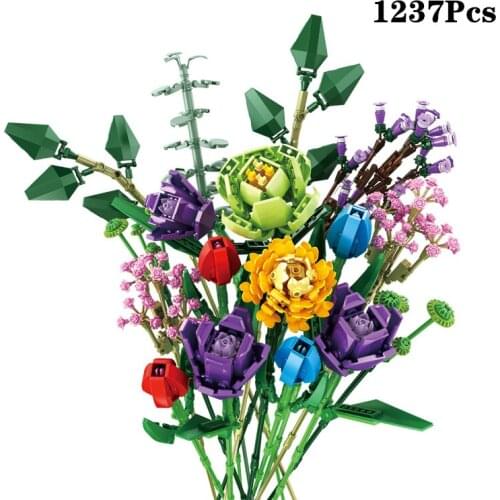 Woma New Creator Expert DIY Flowers Bouquet Phalaenopsis Rose Friends Moc Potted Plants Building Blocks Dec House Toy For Girl