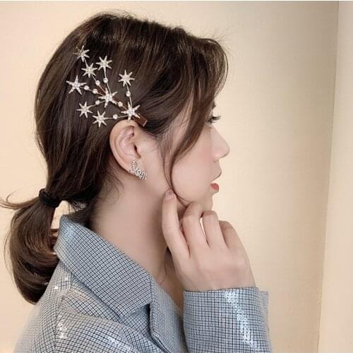 New Fashion Accessory Vintage Luxe Girls Rhinestone Five-pointed Star Hairpins Bay Hair Clips Hair Accessories