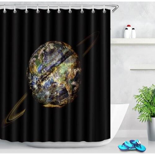 Earth Pattern Bathroom Shower Curtain Planet Black Background Waterproof Creativity Bathroom Bath Curtain Set With Hooks