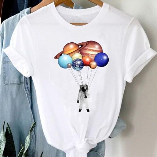Summer Astronaut Printed Clothes T-shirts Women Star Fashion Short Sleeve Trend Spring Graphic Tshirt Lady Print Female T-Shirt
