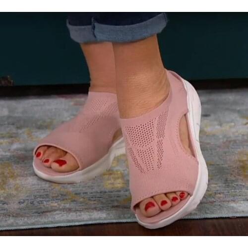 2021 Women Sandals Solid Color Hollow Out Mesh Casual Ladies Wedge Shoes Platform Open Toe Slip-On Female Sandalias Mujer Zapato