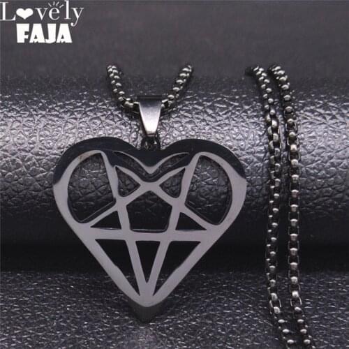 Fashion Stainless Steel Satan Necklaces for Women/Men Silver Color Pentagram Heart Necklace Chain Jewelry collier femme N3113S03