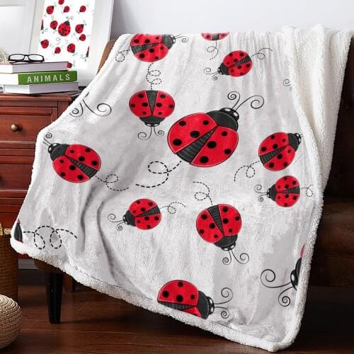Winter Cashmere Blanket Red Ladybug Bedspread Bed Cover Flannel Blanket Winter Travel Throw Hypoallergenic Anti-Allergyfleece Br