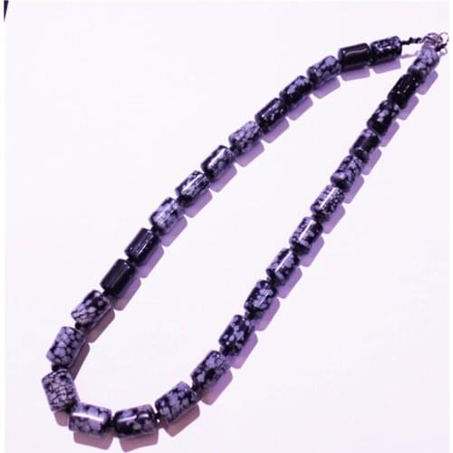 1 Strand/28Pcs 13x10mm Fashion Jewelry Natural Black Snowflake Obsidian Cylindrical Shape Pendant Necklace Length 210mm S1128