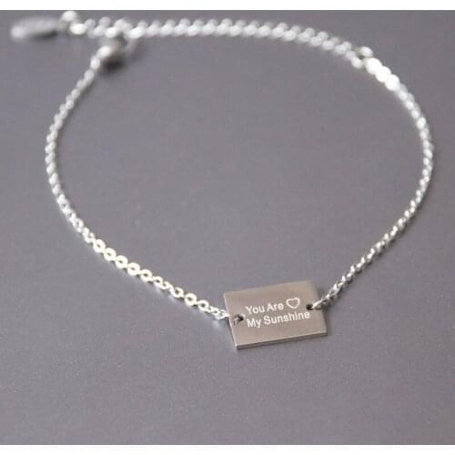 1 Pc You Are My Sunshine Stainless Steel Bracelet Square Sheet Bracelets For Cute Women Girls Kids Fashion Jewelry Lucky Gift