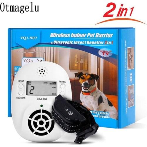 2 in 1 Wireless Electronic Pet Dog Fence Indoor Pet Barriers Management System with Pest Repellent Dog Training Collar Receiver
