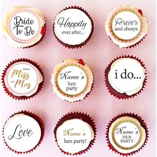 20pcs Edible Hen Bachelorette Party cupcake topper Girls Night Out Wafer Paper Cake Decorations Customized Name Can Be Changed