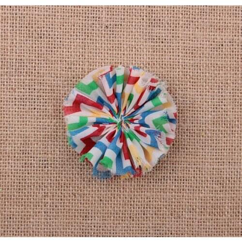 Yundfly 5PCS 7CM Chiffon Fuzzy Flower Striped Shabby Hair Flowers For Baby Girls Headband DIY Accessories