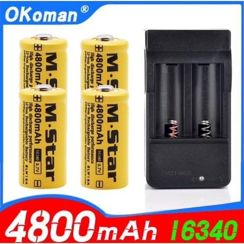 Large Capacity 4800mAh Rechargeable 3.7V Li-ion 16340 Batteries CR123A Battery for LED Flashlight for CR123A Rechargeable Batter