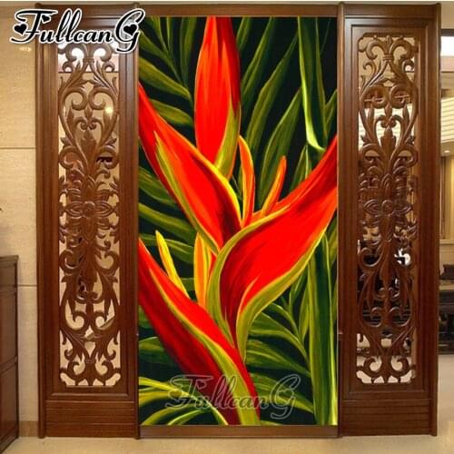 FULLCANG Abstract red flower large 5d diamond painting diy full square round drill mosaic embroidery sale home decor FC2443