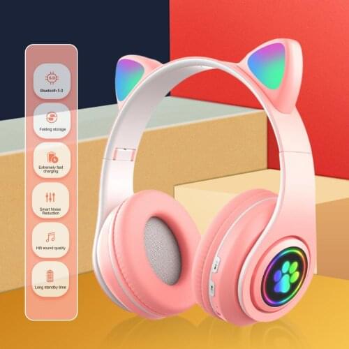 Bluetooth Headphones Glowing Cute LED Cat Ear Paw Girls Gift Kids Headset Wireless Stereo Bass 3.5mm Plug With Mic