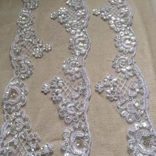 Delicate 1Yard White Cording Fabric Flower Venise Venice Sequin Mesh Lace Trim Applique Sewing Craft for Wedding Dec 7CM
