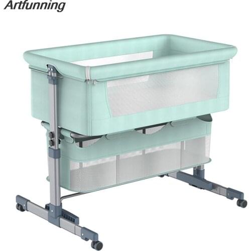 Artfunning Detachable and washable portable removable crib foldable height adjustment stitching big bed baby cradle bed