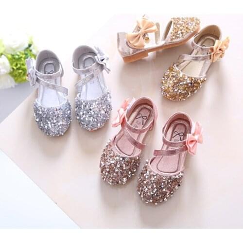 1 3 5 7 10 12 Years Children Fashion Bow Baby GirlS Princess Dress Beach Glitter Leather Shoes Kids Summer Dance Sandals 2021