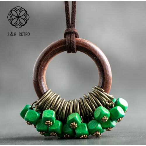 Long Necklace Vintage Wood Bead Rope Chain Bohemian Suspension Lady Handmade Clothes Accessories Fashion Jewelry Neck Decoration