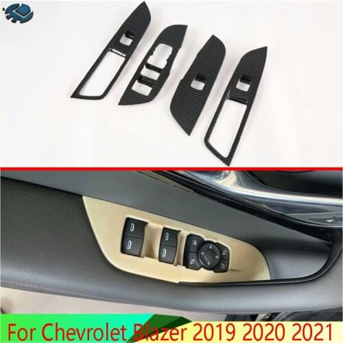 For Chevrolet Blazer 2019 2020 2021 Carbon Fiber Style Inner Door Handle Cover Catch Bowl Trim Insert Bezel Frame Garnish