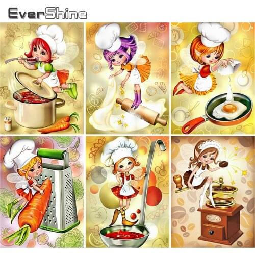 EverShine Full Drill Square Diamond Painting Kitchen DIY Diamond Embroidery Landscape Mosaic Rhinestones Picture Handmade Hobby