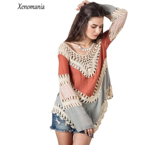 Hippie Blouse Kimono Boho Crochet Women Blouses 2017 Blusa Feminina Long Sleeve Shirt Blusas Vintage Sexy Tops Camisa Plus Size