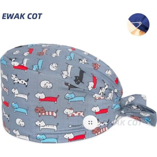 Surgeon cap Working Cap with Sweatband Adjustable Tie Back Hats Unisex Landscape Animal Print Cute Pattern nursing scrubs cap