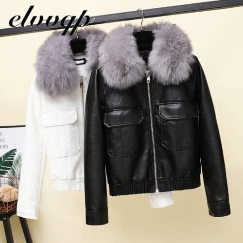 Imitate Fox Fur Collar 2020 New Women Autumn Winter Warm Faux Leather Jackets Motorcycle Pu Leather Jacket Female Warm Coats